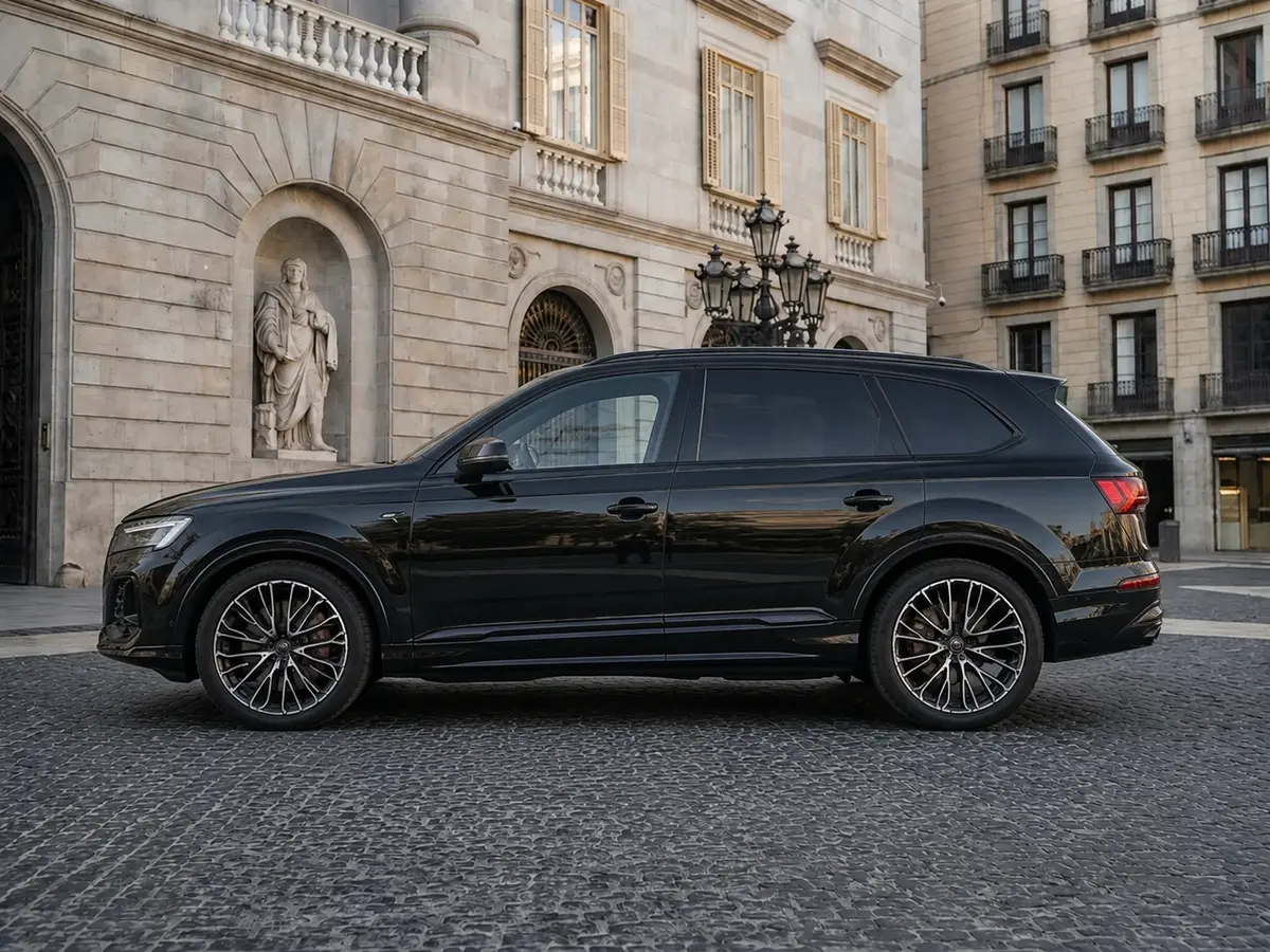 Audi Q7 50 TDI S-Line Edition 2025, interior — Barcelona Luxury Car Rental, Barcelona. The Audi Q7 50 TDI S-Line Edition brings a different kind of presence to the fleet: a…