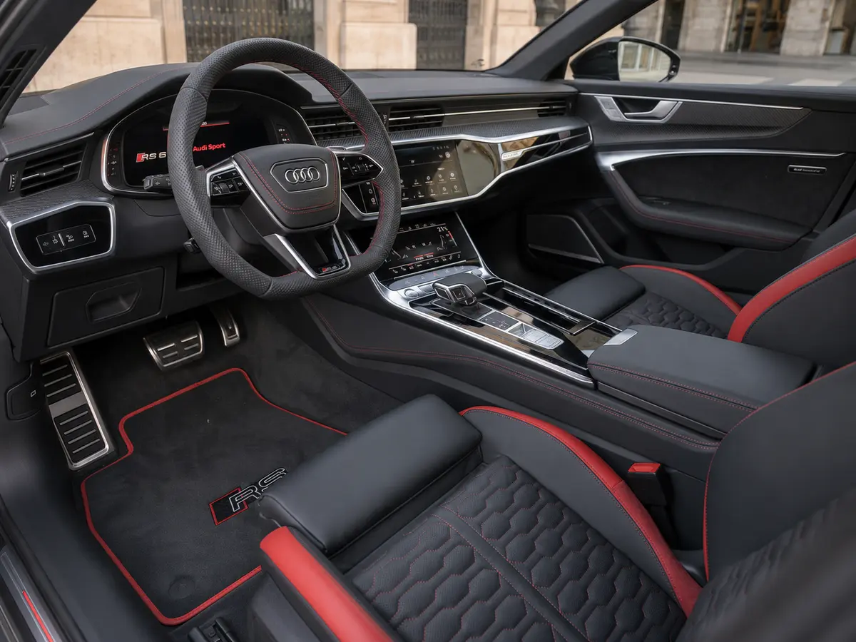 Audi RS6 2022, interior — Barcelona Luxury Car Rental, Barcelona. The 2022 Audi RS6 pairs 591 hp with a five-seat body most supercars cannot offer, giving…
