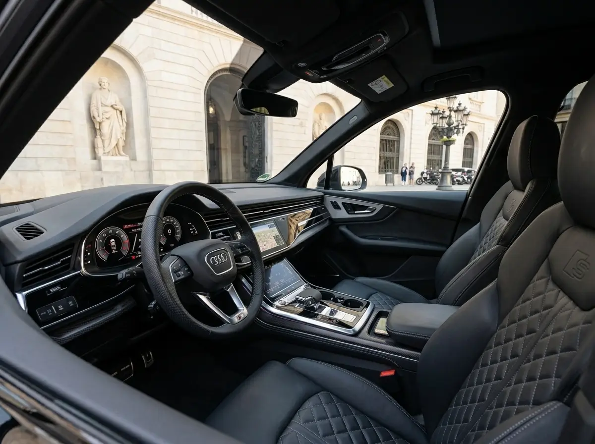 Audi SQ7 2025, exterior — Barcelona Luxury Car Rental, Barcelona. The 2025 Audi SQ7 carries 507 hp through a seven-seat body, a combination that few SUVs…