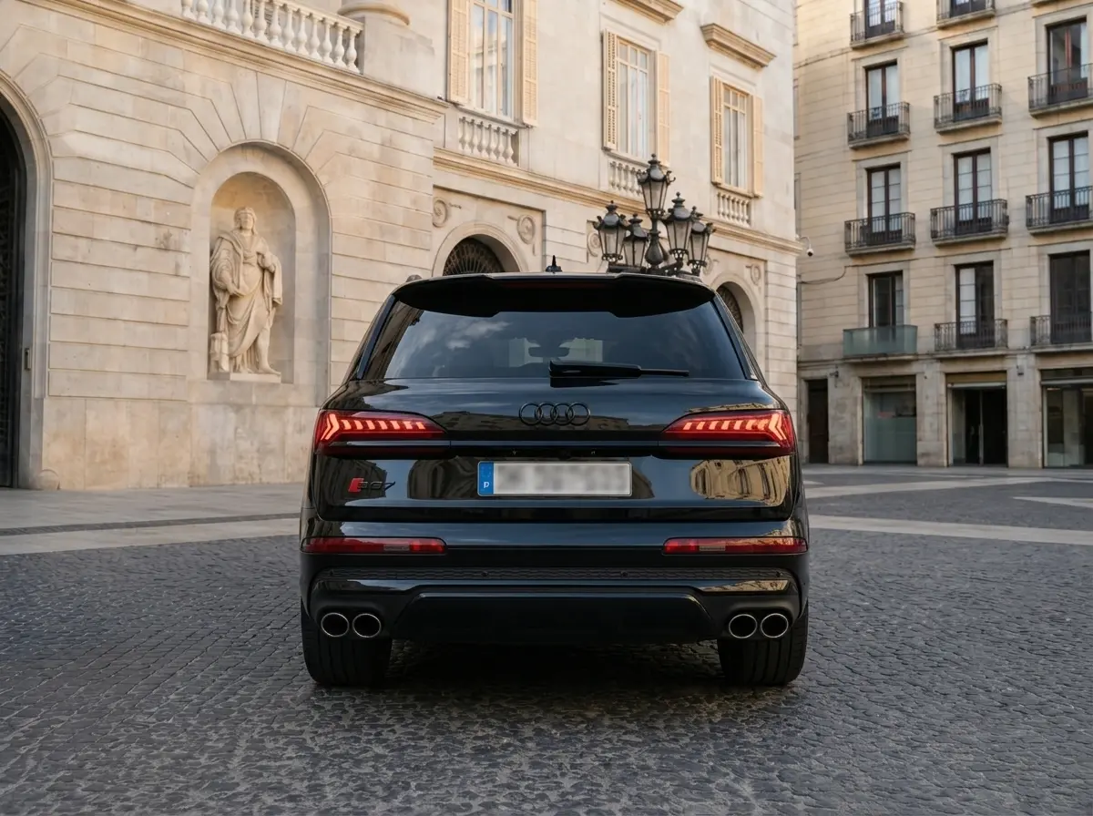 Audi SQ7 2025, front view — Barcelona Luxury Car Rental, Barcelona. The 2025 Audi SQ7 carries 507 hp through a seven-seat body, a combination that few SUVs…