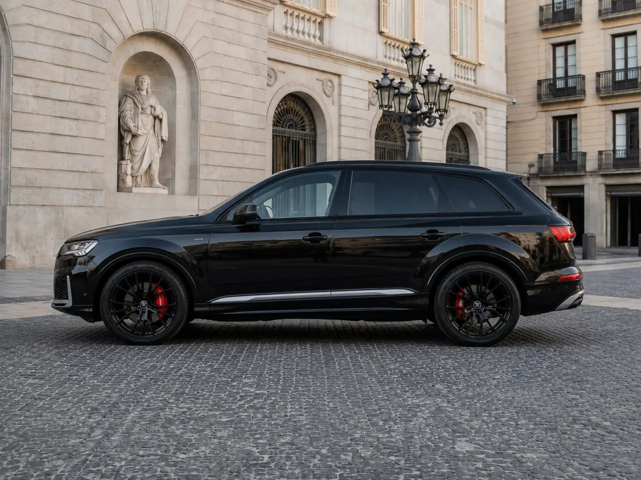 Audi SQ7 7seater 2023, exterior — Barcelona Luxury Car Rental, Barcelona. The 2023 Audi SQ7 pairs a 530 hp drivetrain with genuine seven-seat practicality, a…