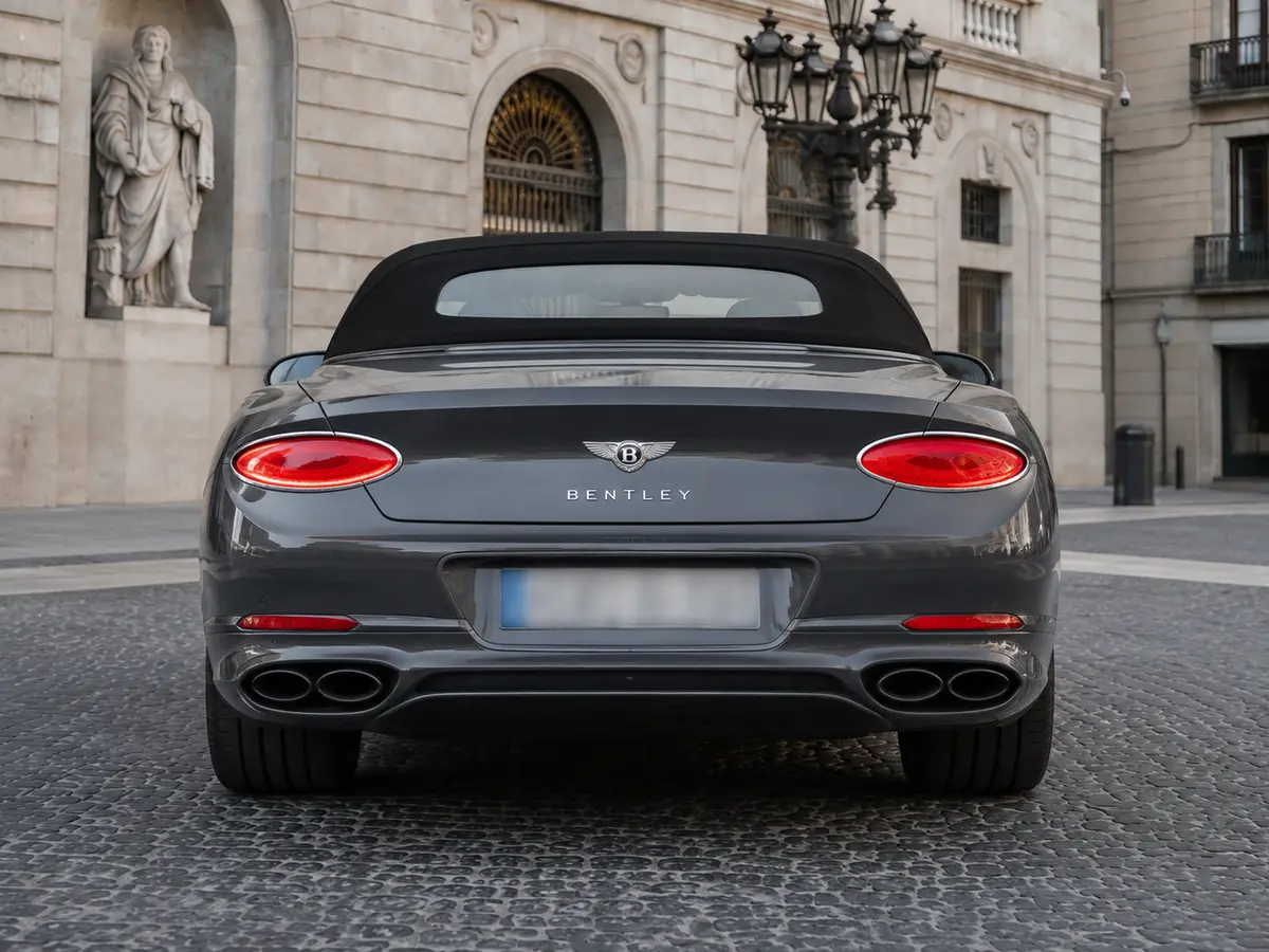 Bentley Continental GTC S V8 2025, rear view — Barcelona Luxury Car Rental, Barcelona. The Bentley Continental GTC S V8 is built for covering distance without ever feeling like…