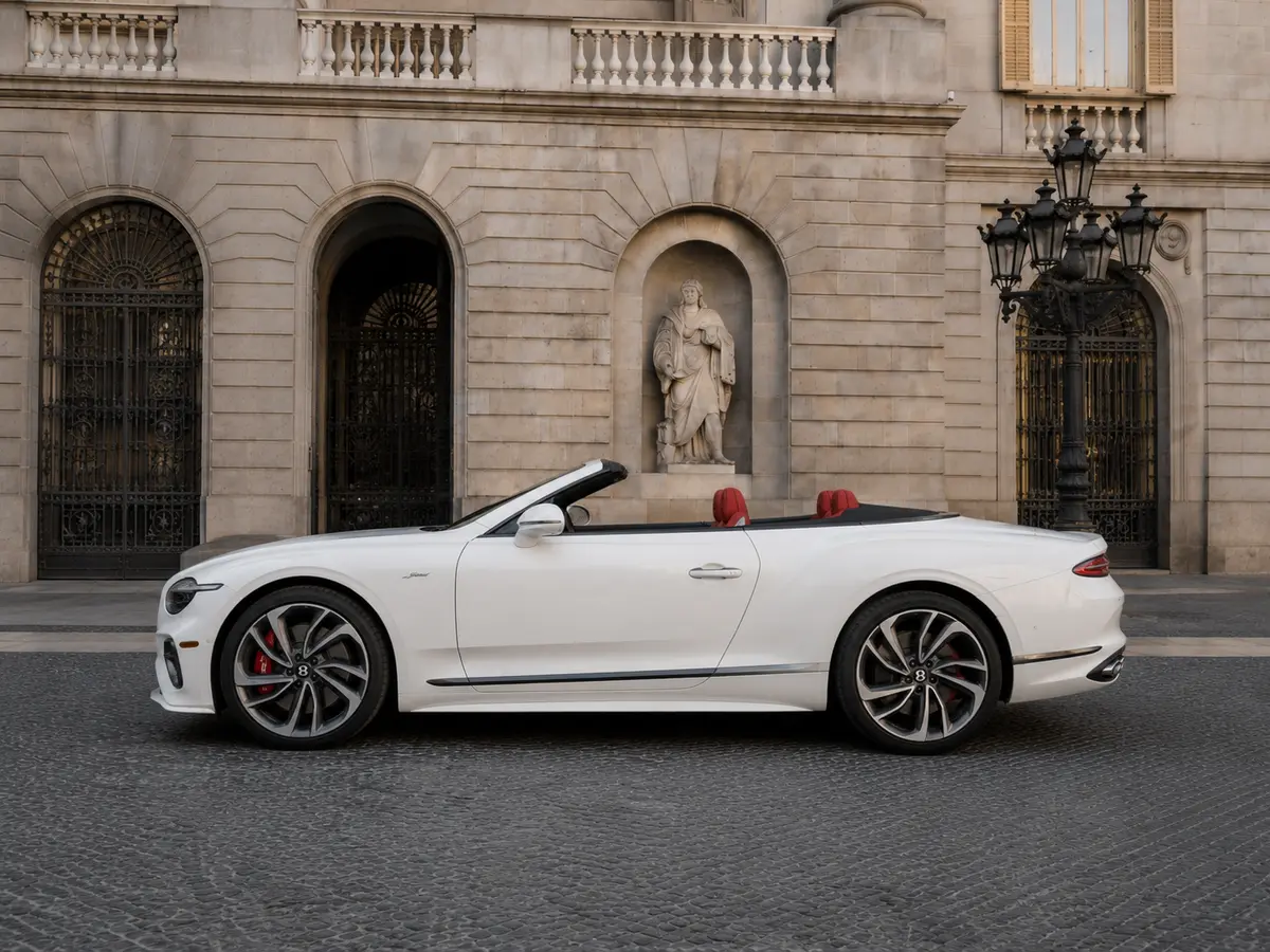 Bentley Continental GTC Speed 2025, exterior — Barcelona Luxury Car Rental, Barcelona. The 2025 Bentley Continental GTC Speed is a four-seat convertible built for effortless…
