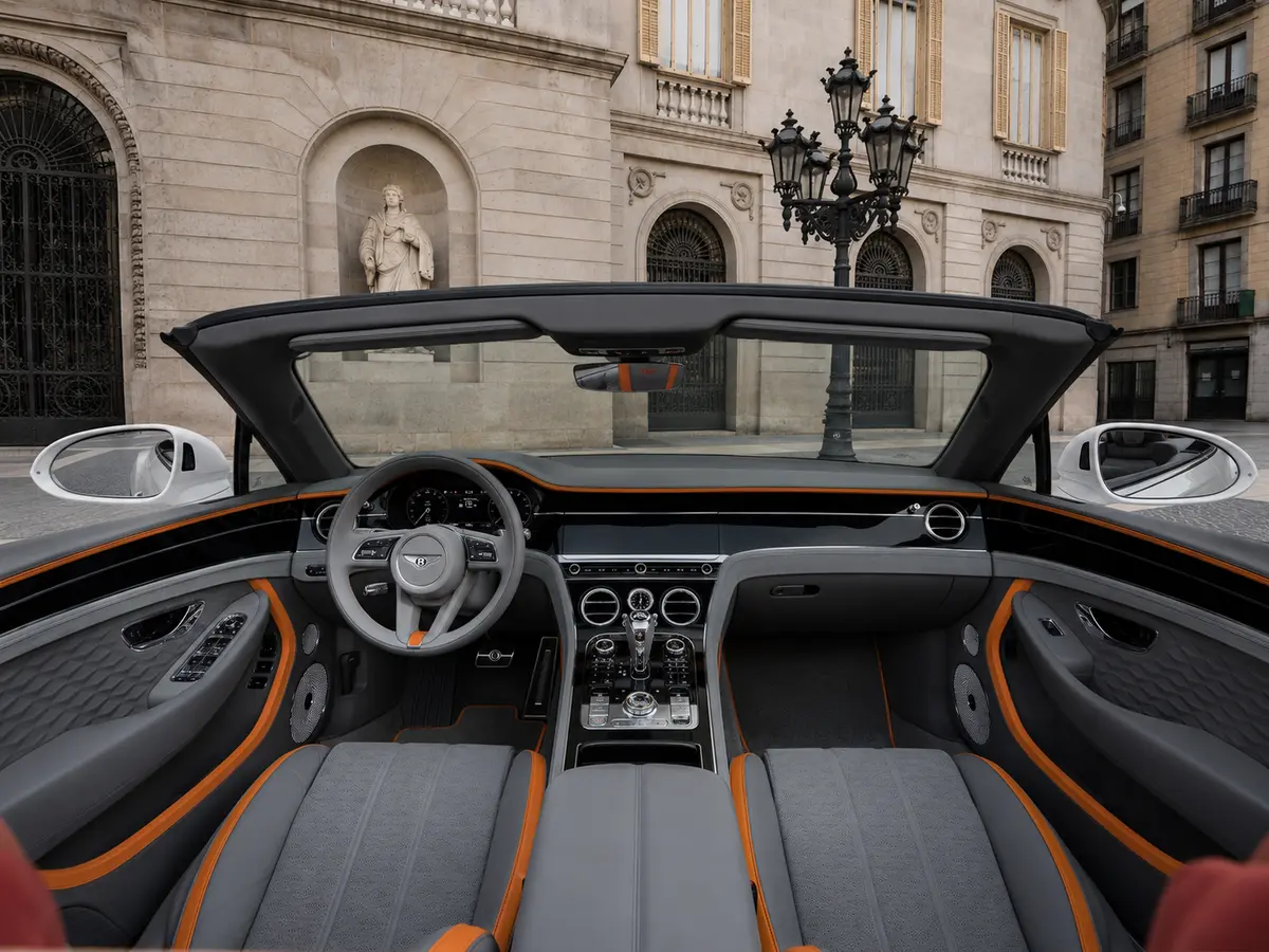 Bentley Continental GTC Speed 2025, interior — Barcelona Luxury Car Rental, Barcelona. The 2025 Bentley Continental GTC Speed is a four-seat convertible built for effortless…