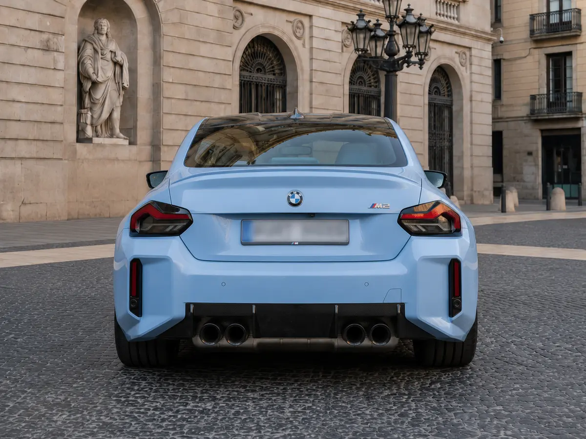 BMW M2 2024, front view — Barcelona Luxury Car Rental, Barcelona. The 2024 BMW M2 is the compact end of a performance line, and it drives like it: 460 hp…