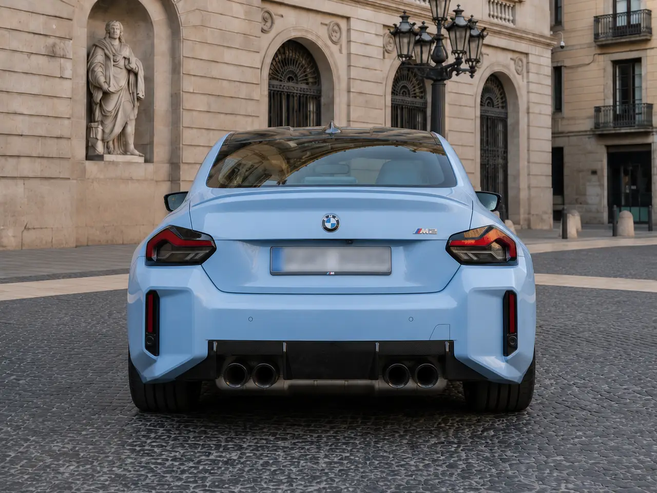 BMW M2 2024, front view — Barcelona Luxury Car Rental, Barcelona. The 2024 BMW M2 is the compact end of a performance line, and it drives like it: 460 hp…