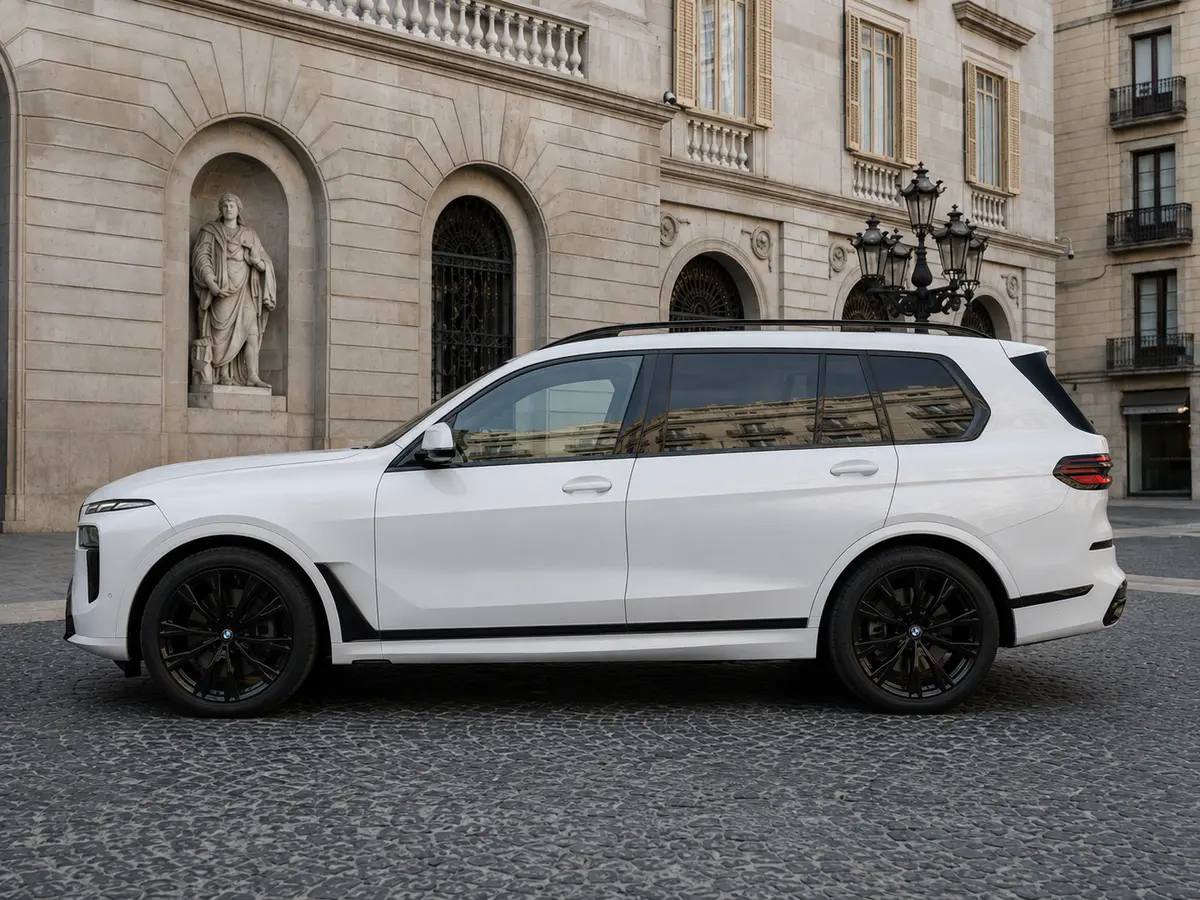 BMW X7 40d M 2024, exterior — Barcelona Luxury Car Rental, Barcelona. The 2024 BMW X7 40d M brings seven seats and 352 hp to a segment where most luxury SUVs…