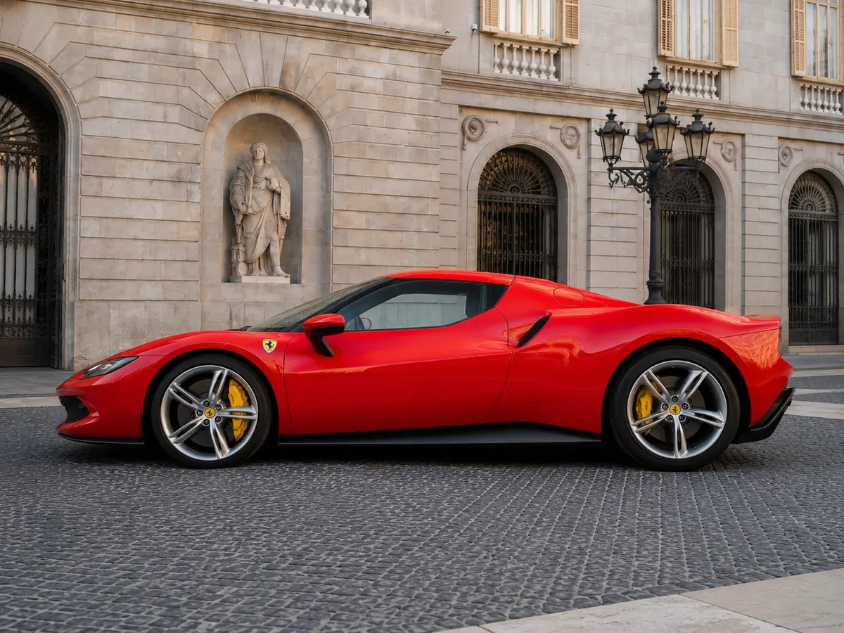 Ferrari 296 GTB 2023, exterior — Barcelona Luxury Car Rental, Barcelona. The Ferrari 296 GTB pairs a twin-turbo V6 with hybrid assistance to produce 830 hp, a…