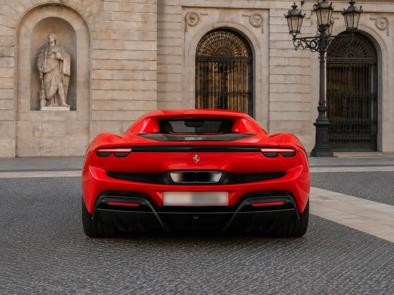 Ferrari 296 GTB 2023, front view — Barcelona Luxury Car Rental, Barcelona. The Ferrari 296 GTB pairs a twin-turbo V6 with hybrid assistance to produce 830 hp, a…