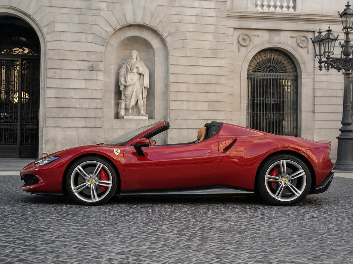 Ferrari 296 GTS Spider 2025, exterior — Barcelona Luxury Car Rental, Barcelona. The 2025 Ferrari 296 GTS Spider arrives with 819 hp routed through a two-seat cockpit…