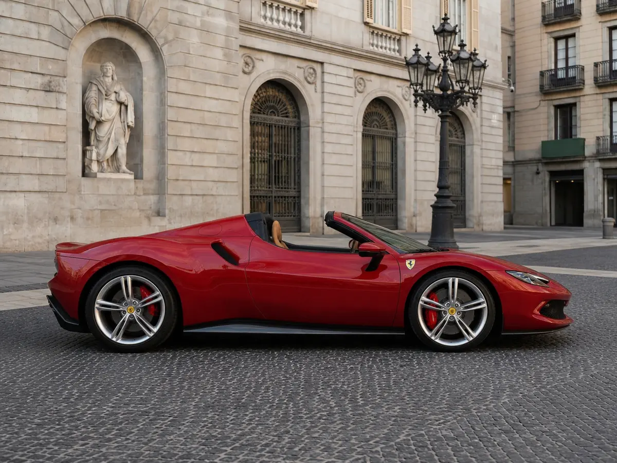 Ferrari 296 GTS Spider 2025, front view — Barcelona Luxury Car Rental, Barcelona. The 2025 Ferrari 296 GTS Spider arrives with 819 hp routed through a two-seat cockpit…