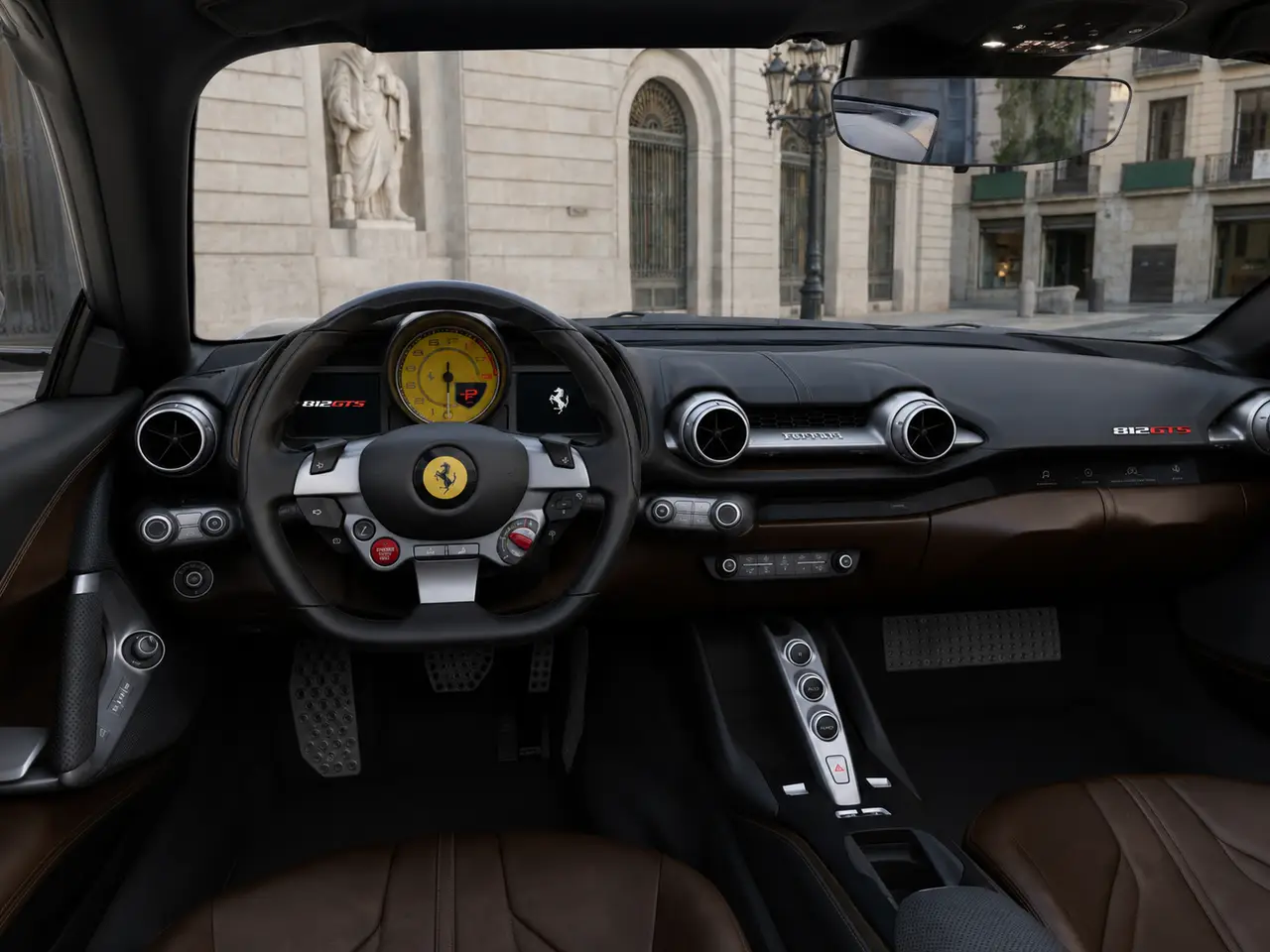 Ferrari 812 GTS 2024, interior — Barcelona Luxury Car Rental, Barcelona. The Ferrari 812 GTS pairs a naturally aspirated V12 with a retractable hard top,…