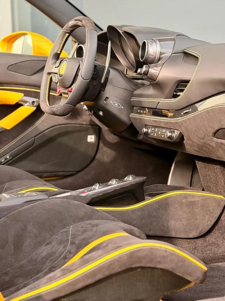 Ferrari F8 SPIDER 2023, dashboard — Barcelona Luxury Car Rental, Barcelona. The Ferrari F8 Spider pairs a 720 hp twin-turbo V8 with a retractable hard top, giving…
