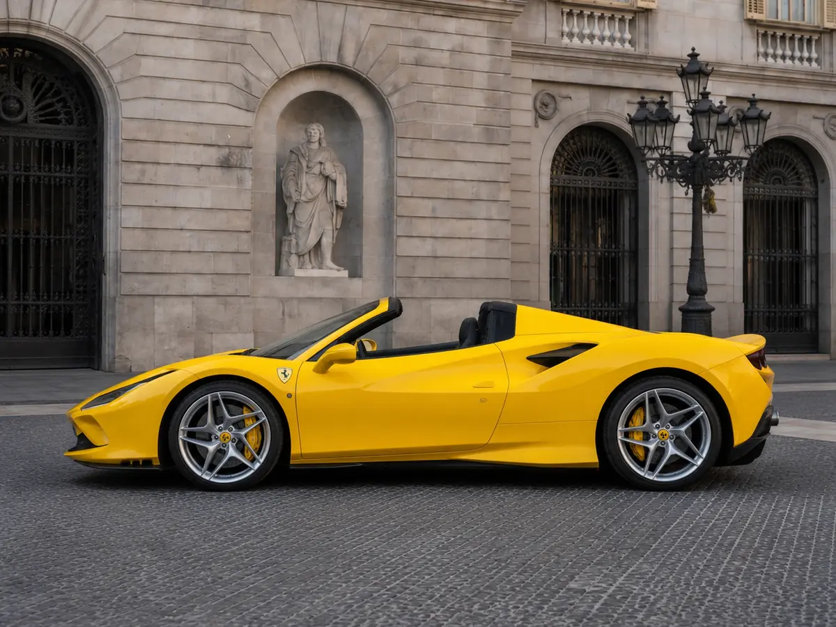 Ferrari F8 SPIDER 2023, exterior — Barcelona Luxury Car Rental, Barcelona. The Ferrari F8 Spider pairs a 720 hp twin-turbo V8 with a retractable hard top, giving…