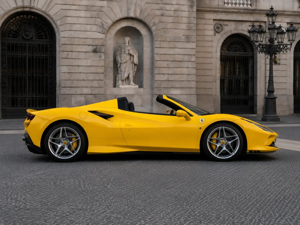 Ferrari F8 SPIDER 2023, front view — Barcelona Luxury Car Rental, Barcelona. The Ferrari F8 Spider pairs a 720 hp twin-turbo V8 with a retractable hard top, giving…
