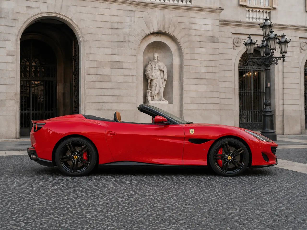 Ferrari Portofino M 2023, front view — Barcelona Luxury Car Rental, Barcelona. The Ferrari Portofino M carries 620 hp inside a genuine four-seat convertible cabin, a…