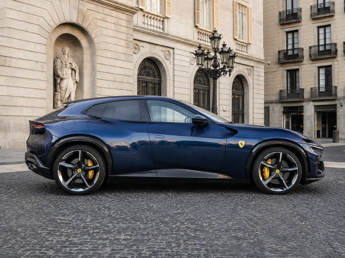 Ferrari Purosangue 2024, exterior — Barcelona Luxury Car Rental, Barcelona. The Ferrari Purosangue occupies a category of its own within the marque's line-up: five…