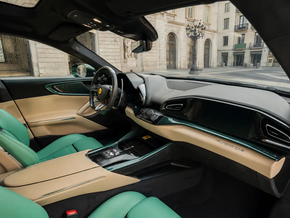 Ferrari Purosangue Atelier 2025, interior — Barcelona Luxury Car Rental, Barcelona. The Ferrari Purosangue Atelier answers a question Ferrari clients have asked for years:…