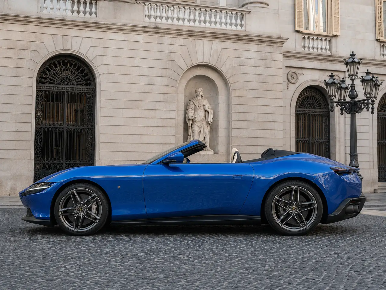 Ferrari Roma 2025, exterior — Barcelona Luxury Car Rental, Barcelona. The Ferrari Roma sits apart from the marque's mid-engined coupés: a front-engined 2+2…