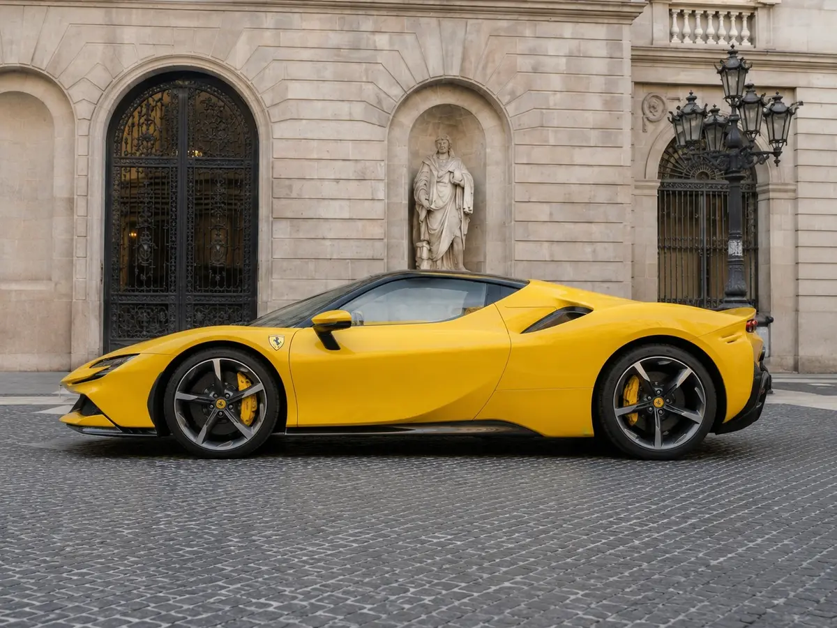 Ferrari SF90 Spider 2024, exterior — Barcelona Luxury Car Rental, Barcelona. The Ferrari SF90 Spider sits at the top of the marque's current range, pairing a…