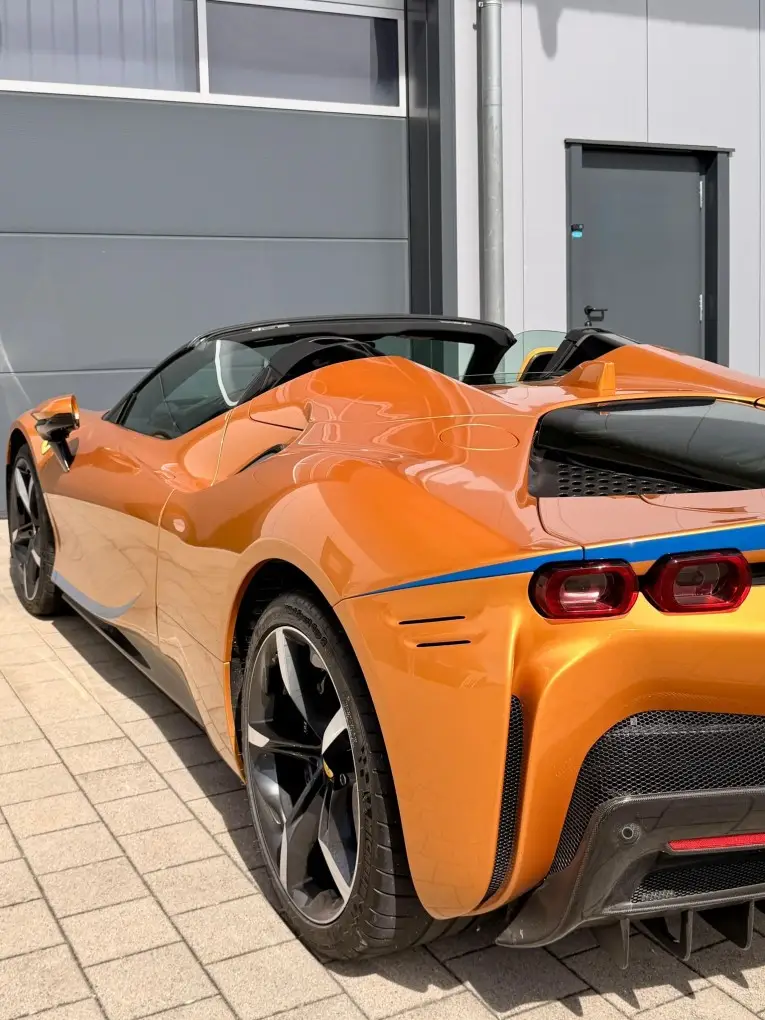 Ferrari SF90 Spider Tailor Made 2025, exterior — Barcelona Luxury Car Rental, Barcelona. The Ferrari SF90 Spider Tailor Made is the most powerful car in this fleet, combining a…