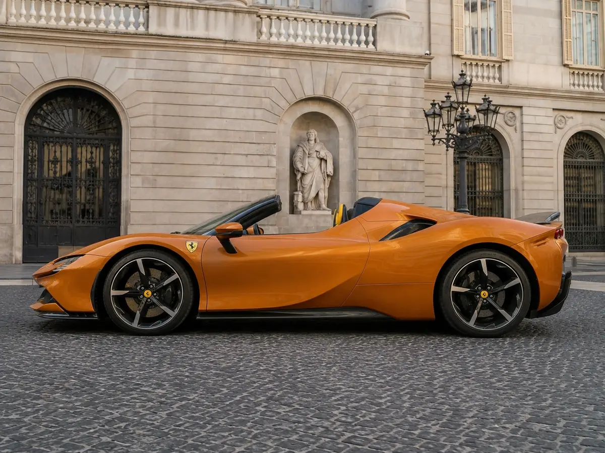 Ferrari SF90 Spider Tailor Made 2025, exterior — Barcelona Luxury Car Rental, Barcelona. The Ferrari SF90 Spider Tailor Made is the most powerful car in this fleet, combining a…