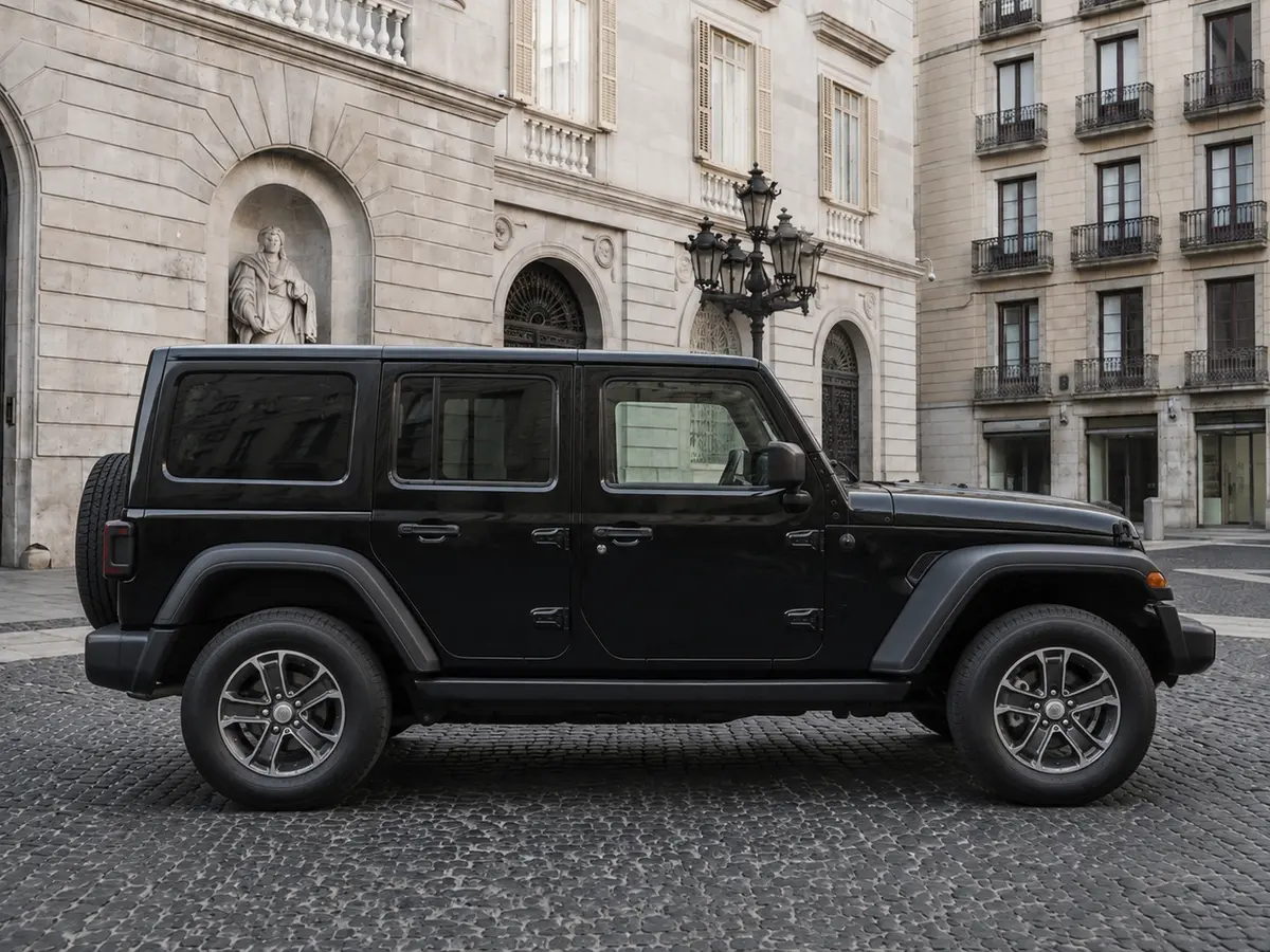 Jeep Wrangler 2025, front view — Barcelona Luxury Car Rental, Barcelona. The 2025 Jeep Wrangler brings a different character to the fleet than the…