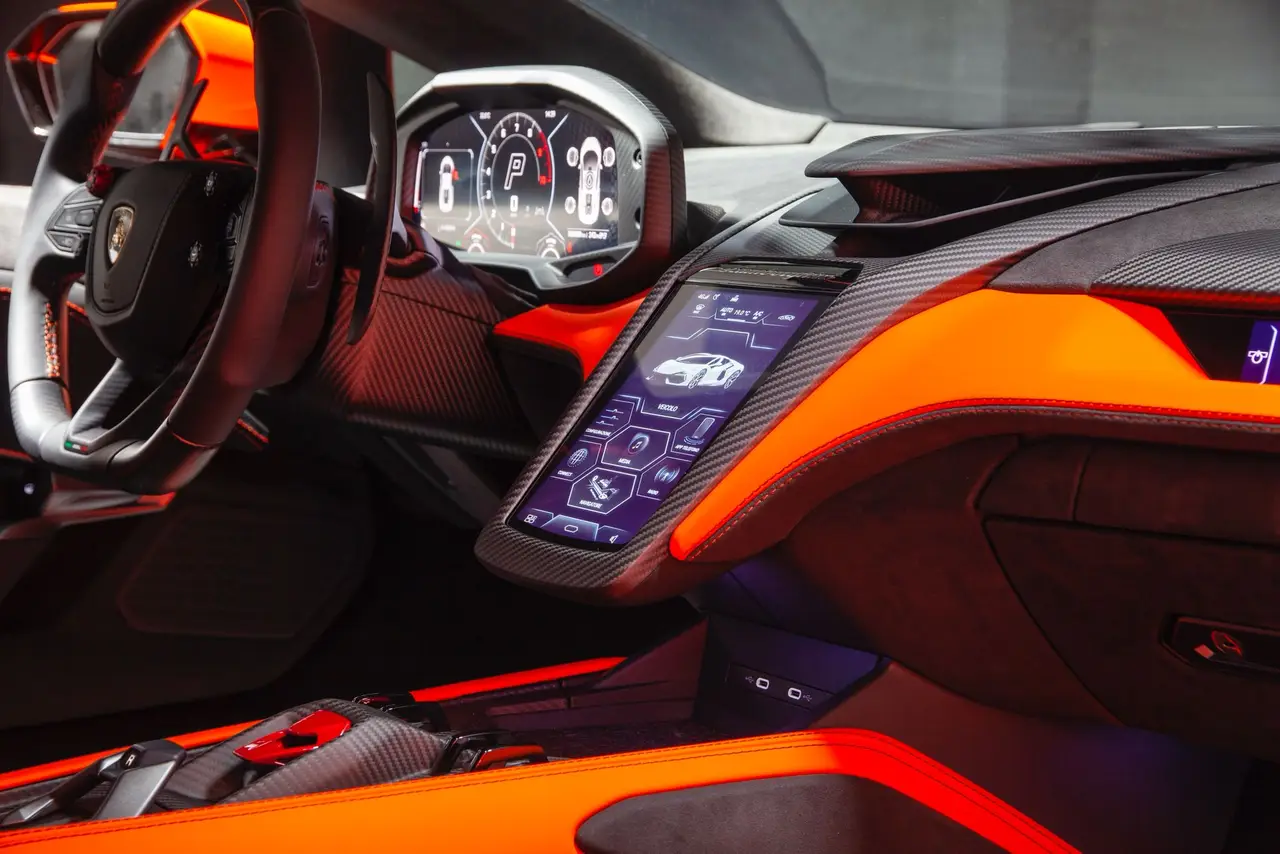 Lamborghini Revuelto 2026, dashboard — Barcelona Luxury Car Rental, Barcelona. The Lamborghini Revuelto is the marque's current flagship, pairing a naturally aspirated…