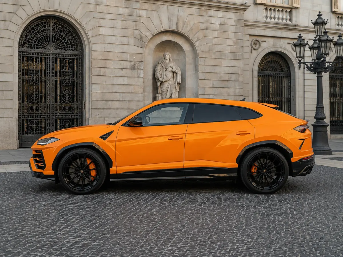 Lamborghini Urus S 2024, exterior — Barcelona Luxury Car Rental, Barcelona. El Lamborghini Urus S de 2024 conserva la fórmula que definió al modelo: una carrocería…