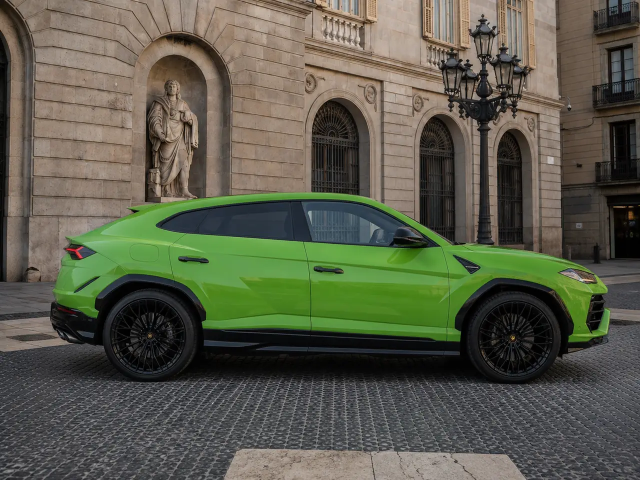 Lamborghini Urus SE 2026, vue avant — Barcelona Luxury Car Rental, Barcelone. Le Lamborghini Urus SE de 2026 conserve l'essentiel de ce qui a fait la réputation du…