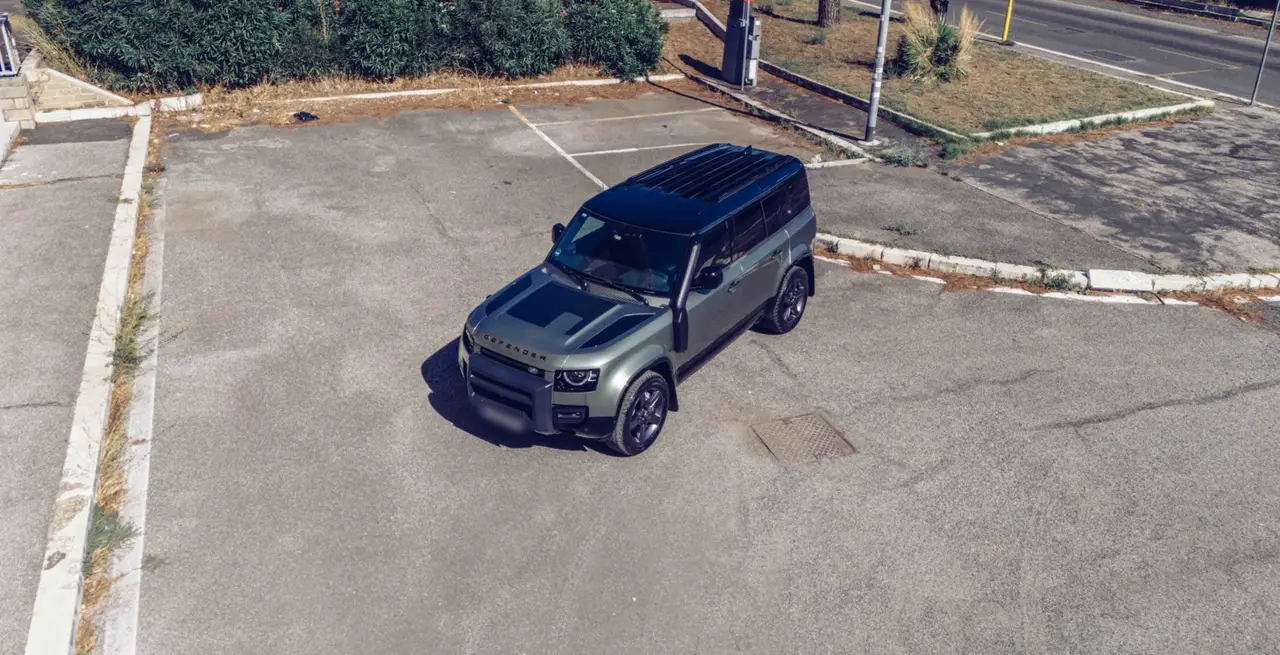 Land Rover Defender X-Dynamic 7 seater 2024, rear view — Barcelona Luxury Car Rental, Barcelona. The 2024 Land Rover Defender X-Dynamic seats seven and carries its 300 hp with the…