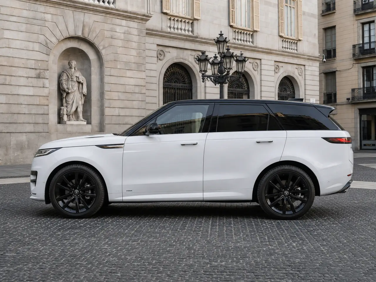 Land Rover Range Rover Sport 2025, exterior — Barcelona Luxury Car Rental, Barcelona. The 2025 Range Rover Sport pairs a 400 hp drivetrain with the kind of composed, unhurried…
