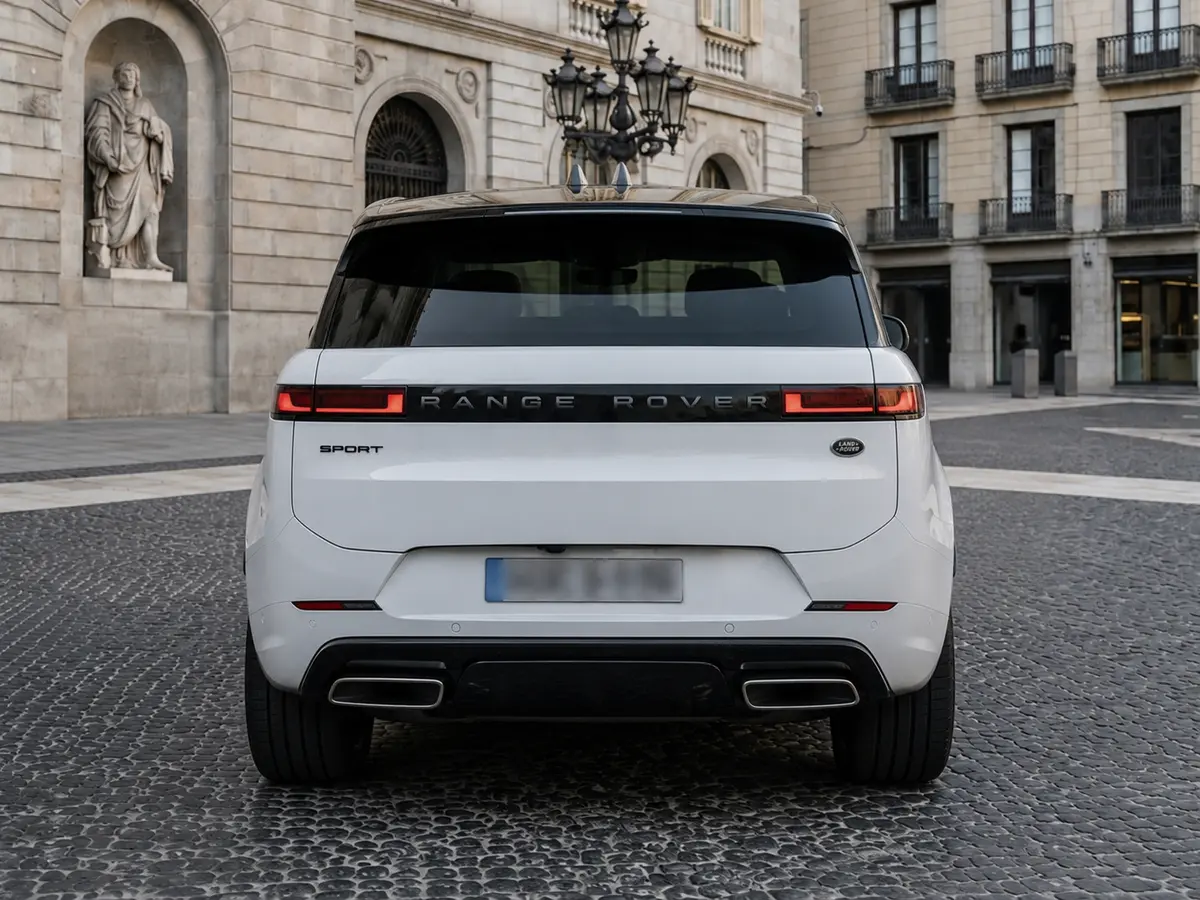 Land Rover Range Rover Sport 2025, rear view — Barcelona Luxury Car Rental, Barcelona. The 2025 Range Rover Sport pairs a 400 hp drivetrain with the kind of composed, unhurried…