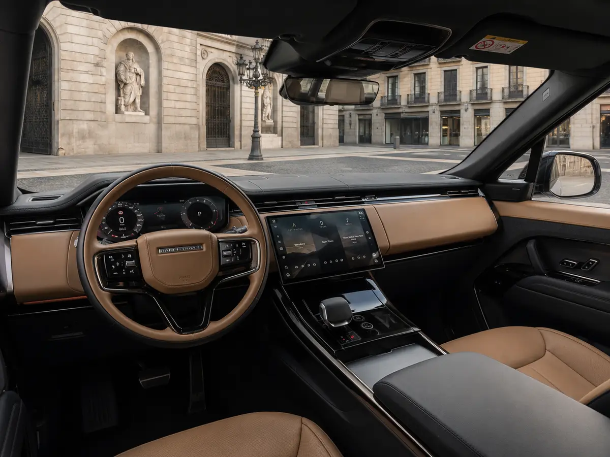 Land Rover Range Rover Sport 2025, interior — Barcelona Luxury Car Rental, Barcelona. The 2025 Range Rover Sport pairs a 400 hp drivetrain with the kind of composed, unhurried…