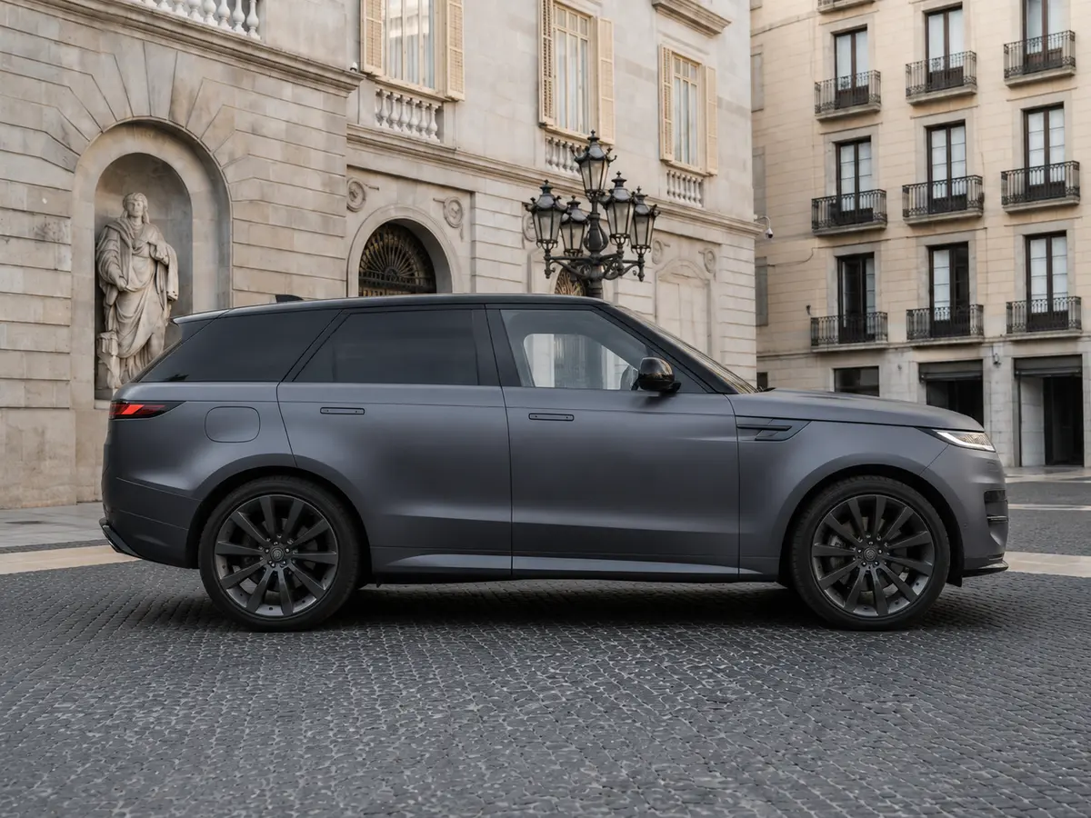 Land Rover Range Rover Sport Dynamic SE 2025, front view — Barcelona Luxury Car Rental, Barcelona. The 2025 Range Rover Sport Dynamic SE carries its 360 hp with the composed, unhurried…