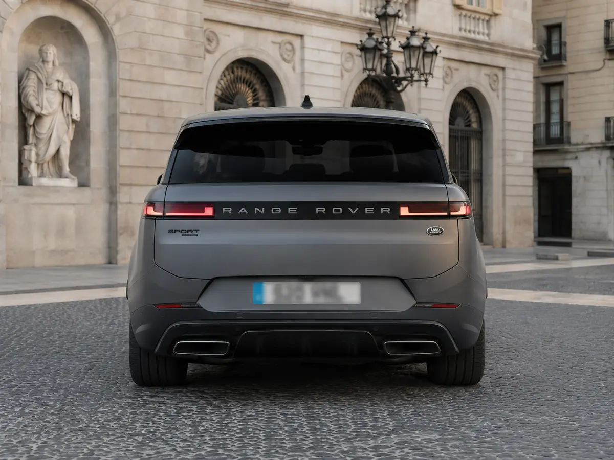 Land Rover Range Rover Sport Dynamic SE 2025, rear view — Barcelona Luxury Car Rental, Barcelona. The 2025 Range Rover Sport Dynamic SE carries its 360 hp with the composed, unhurried…