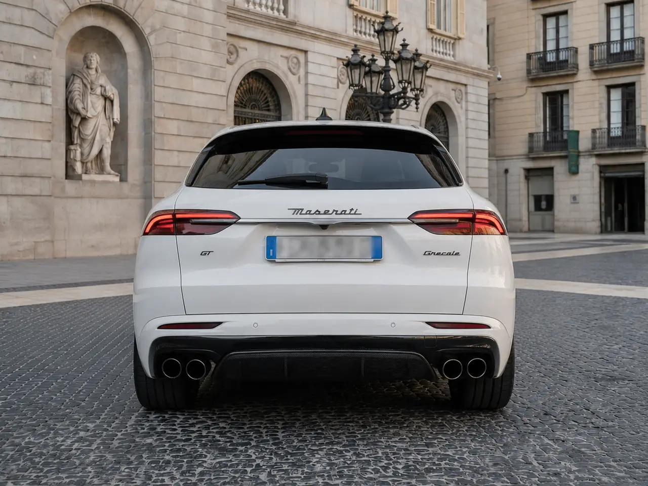 Maserati Grecale GT 2025, rear view — Barcelona Luxury Car Rental, Barcelona. The Maserati Grecale GT sits in a useful middle ground for Barcelona driving: a five-seat…