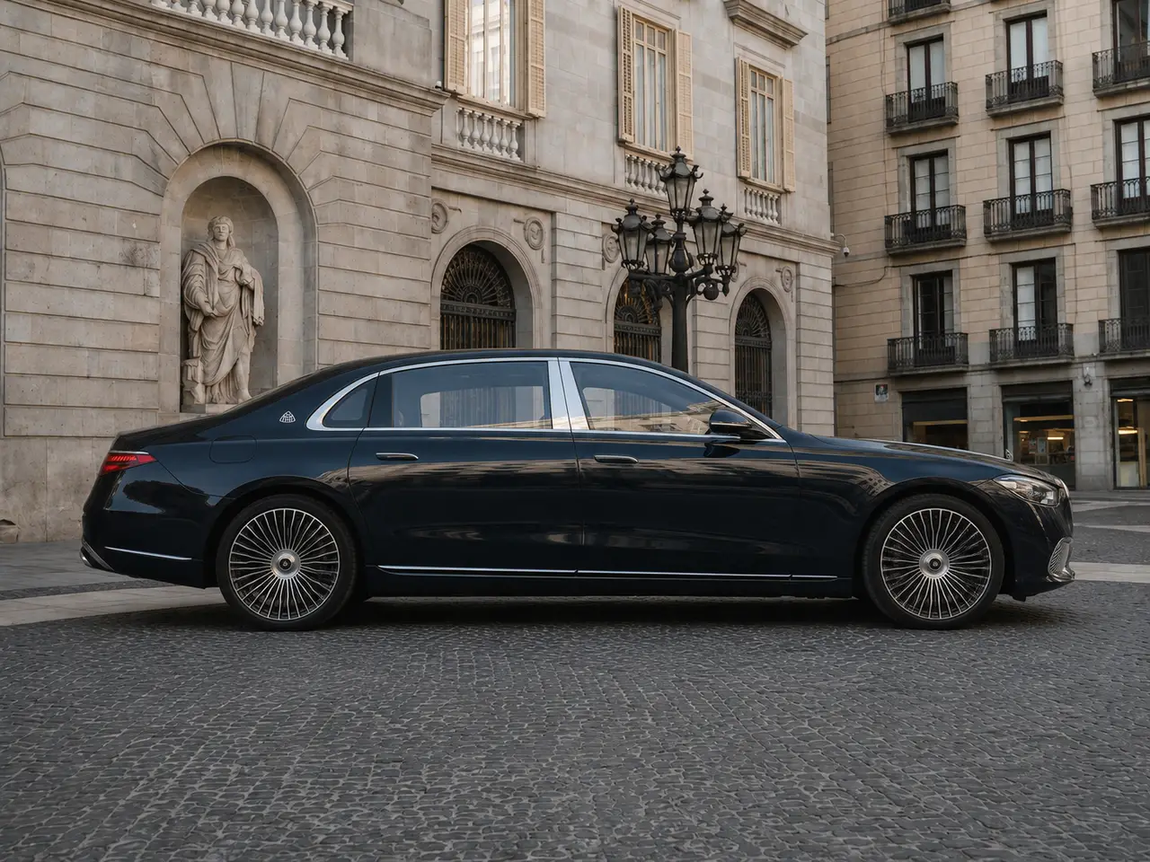Maybach S580 2023, front view — Barcelona Luxury Car Rental, Barcelona. The 2023 Maybach S580 is not built to be driven hard; it is built to arrive well. Its 503…