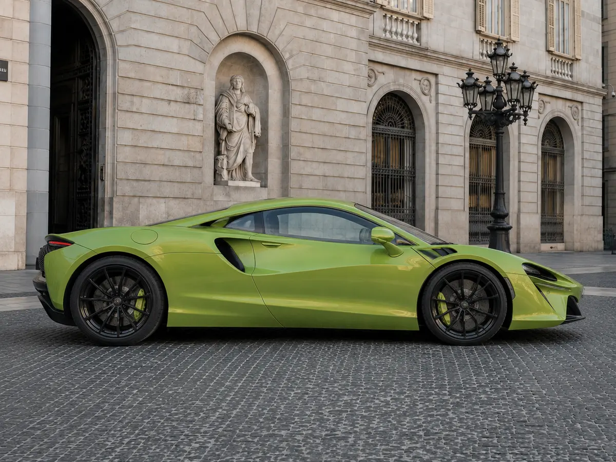 McLaren Artura Spider 2024, front view — Barcelona Luxury Car Rental, Barcelona. The McLaren Artura Spider pairs a hybrid V6 with 671 hp in a chassis built for precision…