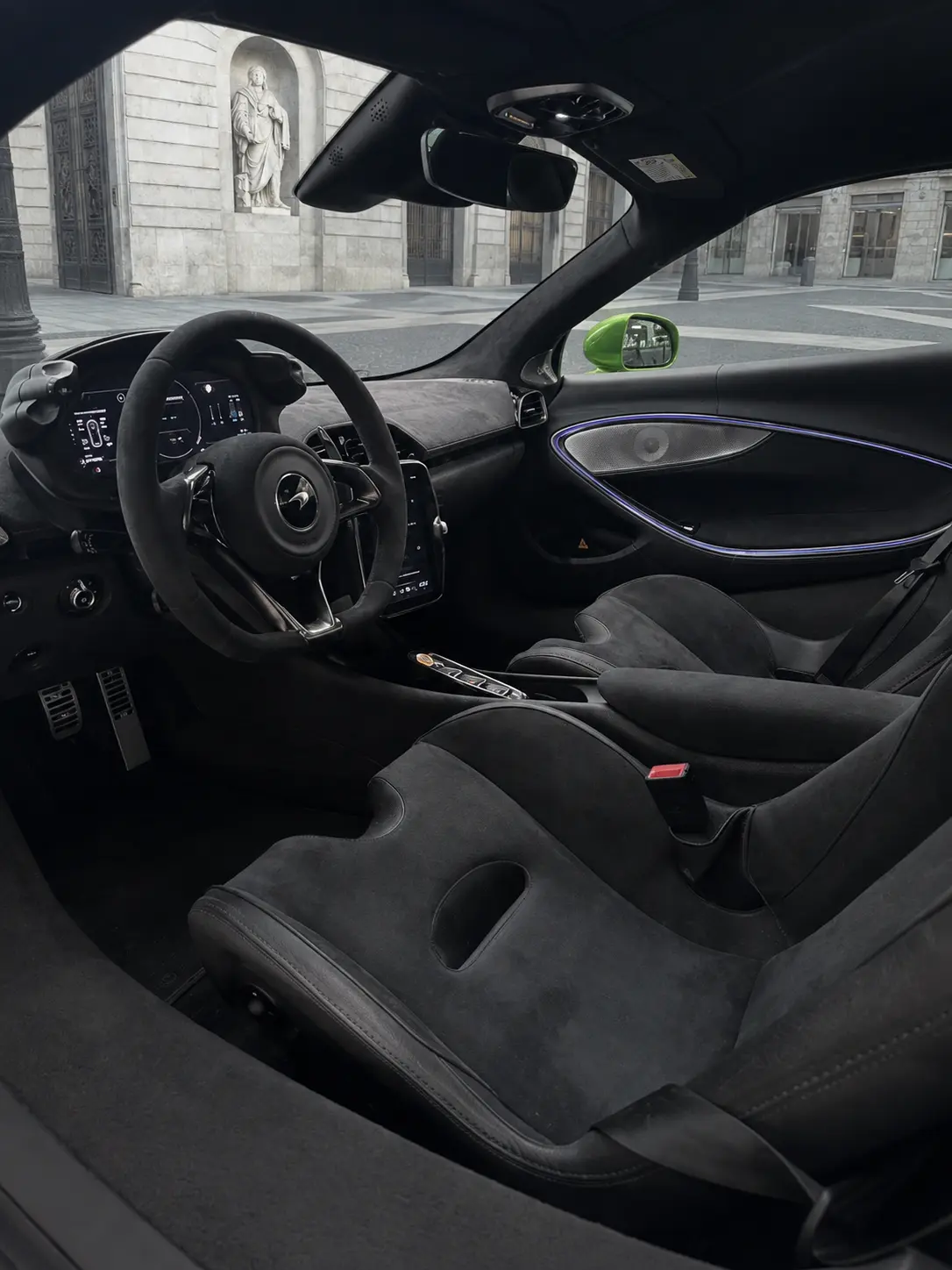 McLaren Artura Spider 2024, interior — Barcelona Luxury Car Rental, Barcelona. The McLaren Artura Spider pairs a hybrid V6 with 671 hp in a chassis built for precision…