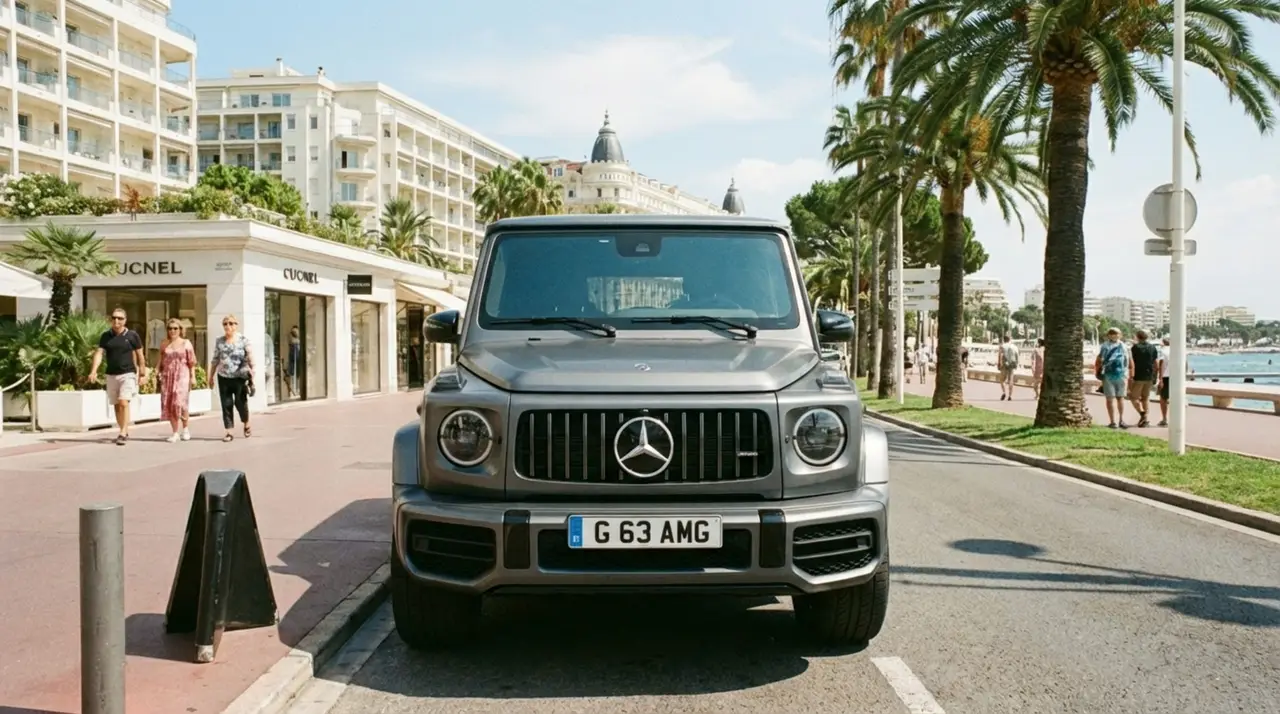 Mercedes Benz G63 2023, rear view — Barcelona Luxury Car Rental, Barcelona. The Mercedes Benz G63 keeps its silhouette almost unchanged from the original G-Wagen,…
