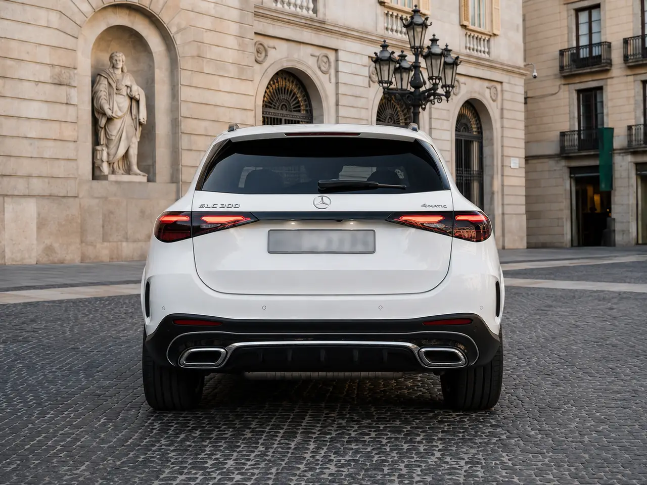 Mercedes Benz GLC 2025, rear view — Barcelona Luxury Car Rental, Barcelona. The 2025 Mercedes Benz GLC sits in the fleet as the practical mid-size SUV: 258 hp, five…