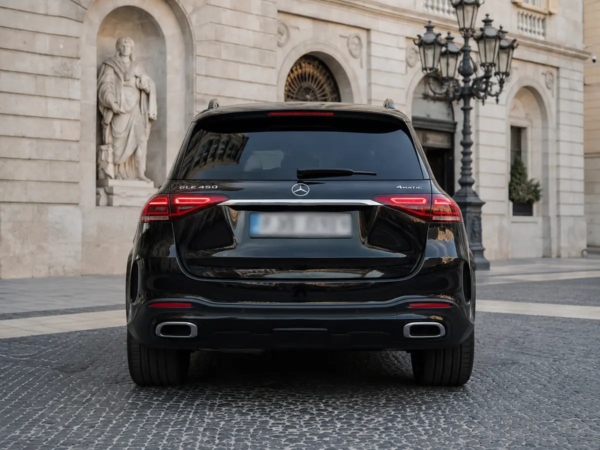 Mercedes Benz GLE 450 AMG 2024, rear view — Barcelona Luxury Car Rental, Barcelona. The 2024 Mercedes Benz GLE 450 AMG pairs 367 hp with a cabin built for five, giving it…