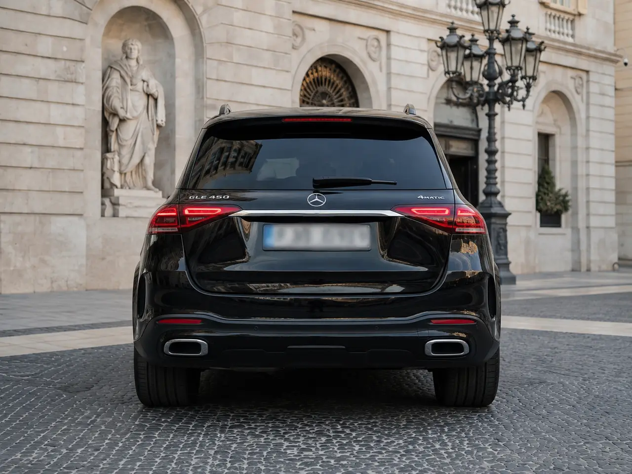 Mercedes Benz GLE 450 AMG 2024, rear view — Barcelona Luxury Car Rental, Barcelona. The 2024 Mercedes Benz GLE 450 AMG pairs 367 hp with a cabin built for five, giving it…