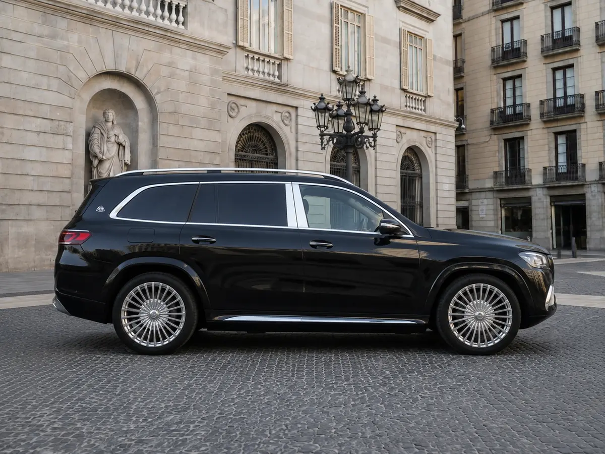 Mercedes Benz GLS Maybach 2022, vista frontal — Barcelona Luxury Car Rental, Barcelona. El Mercedes Benz GLS Maybach de 2022 pone 550 CV y cuatro asientos de gran formato al…