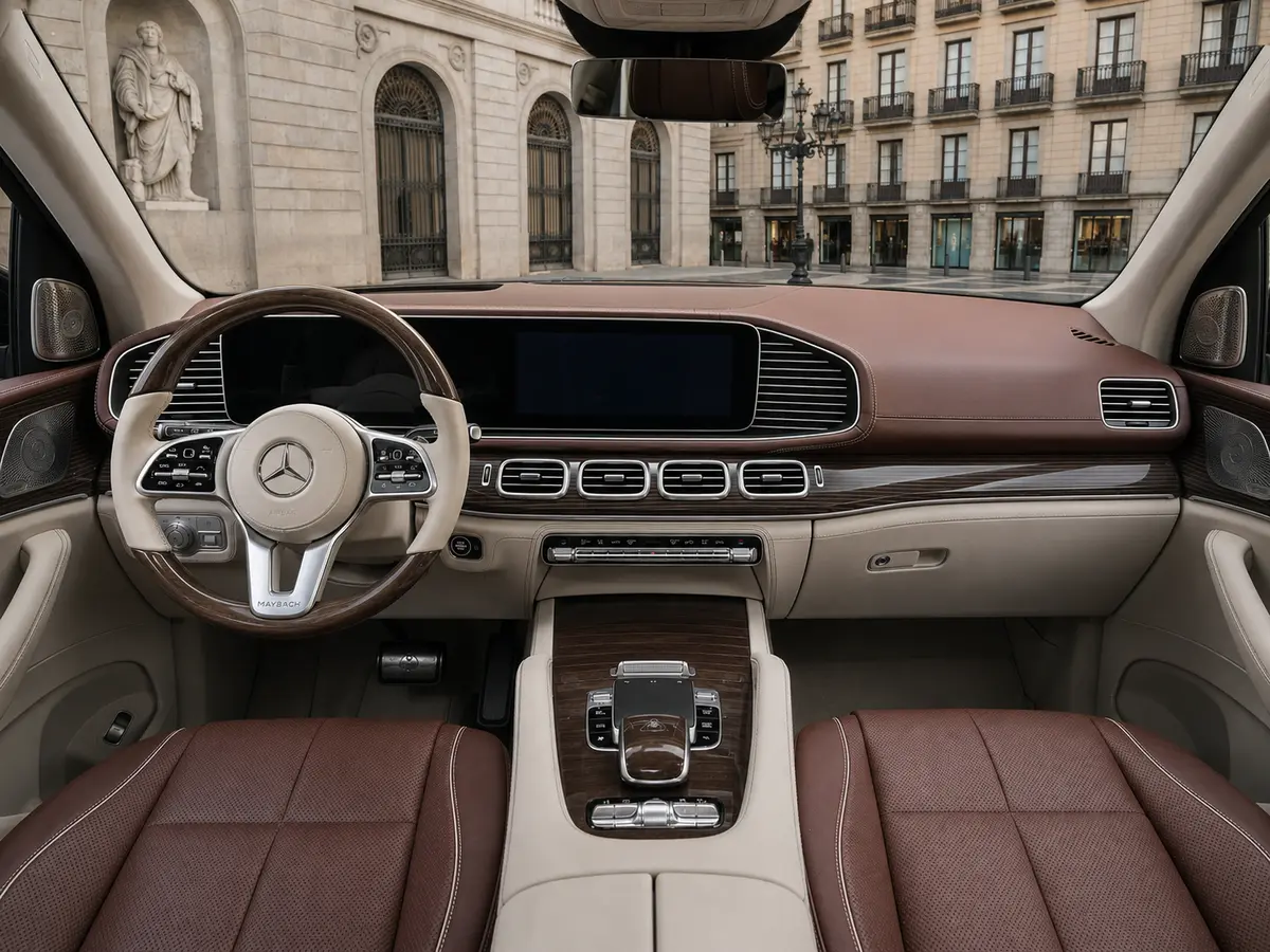 Mercedes Benz GLS Maybach 2022, interior — Barcelona Luxury Car Rental, Barcelona. El Mercedes Benz GLS Maybach de 2022 pone 550 CV y cuatro asientos de gran formato al…