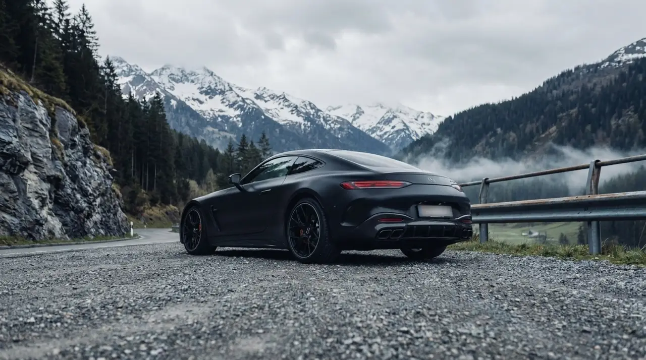 Mercedes Benz GT63 AMG Coupe 2024, front view — Barcelona Luxury Car Rental, Barcelona. The Mercedes Benz GT63 AMG Coupe pairs a 577 hp AMG drivetrain with a long, low bonnet…