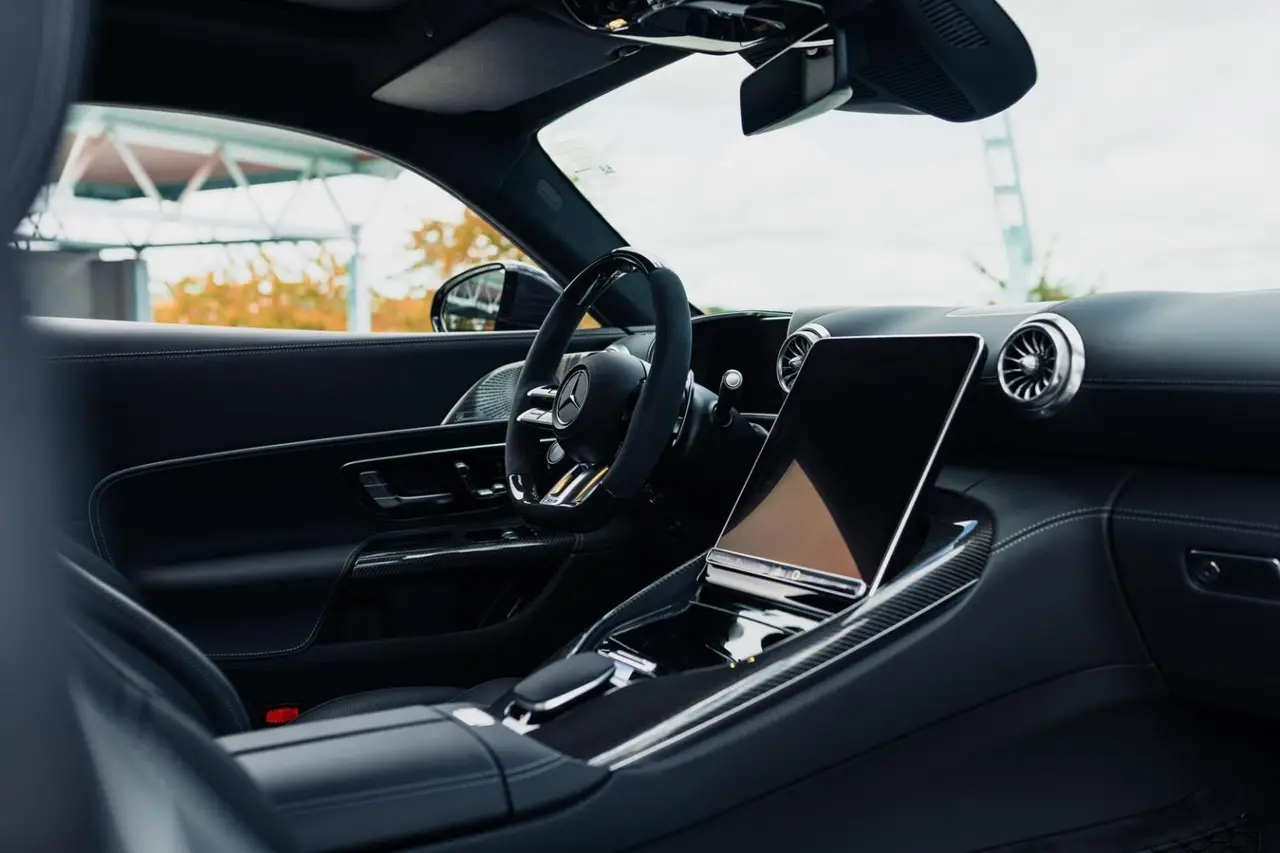 Mercedes Benz GT63 AMG Coupe 2024, rear view — Barcelona Luxury Car Rental, Barcelona. The Mercedes Benz GT63 AMG Coupe pairs a 577 hp AMG drivetrain with a long, low bonnet…
