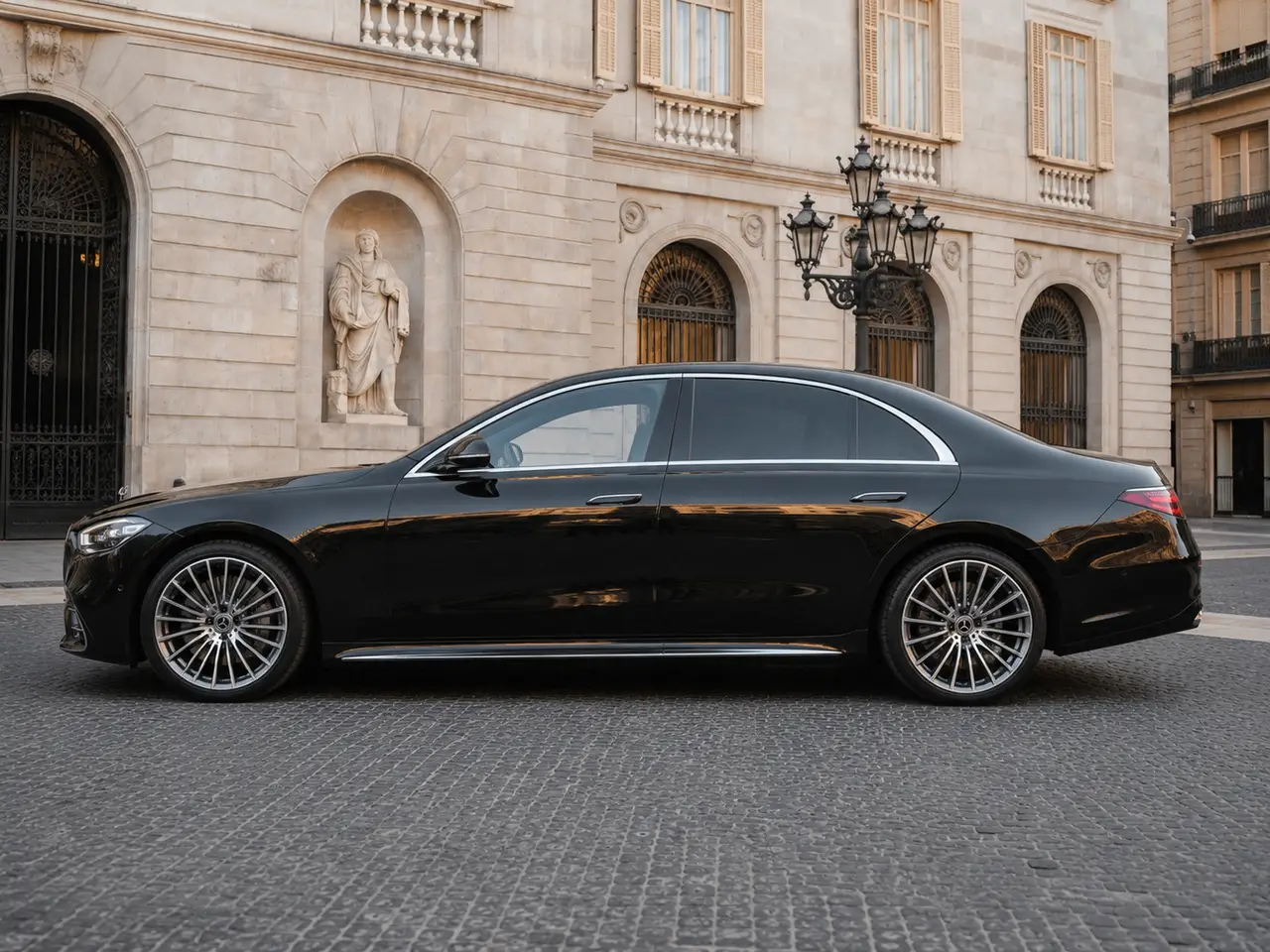 Mercedes Benz S-klasse S400 Long 4-Matic 2023, exterior — Barcelona Luxury Car Rental, Barcelona. El Mercedes-Benz Clase S S400 Long 4-Matic de 2023 es la versión de batalla larga de la…