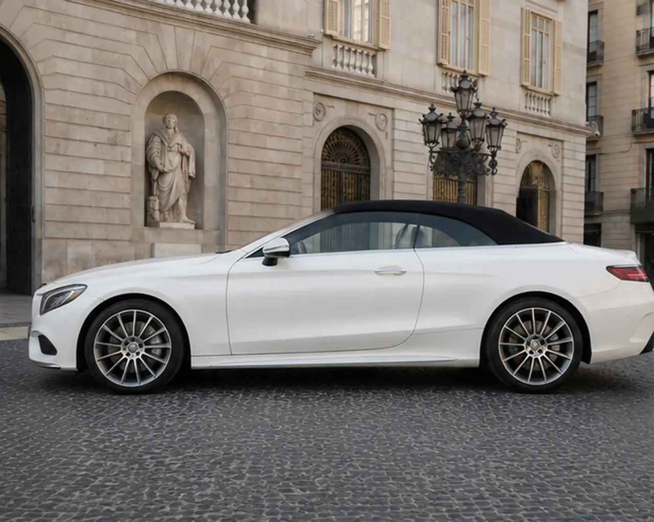 Mercedes Benz S560 Cabrio 2021, exterior — Barcelona Luxury Car Rental, Barcelona. The 2021 Mercedes Benz S560 Cabrio brings the composure of Mercedes' flagship saloon to…